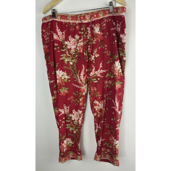 Sundance Boho Cotton Pull On Pants Floral Red Drawstring Lounge Women’s Large - Picture 2 of 10